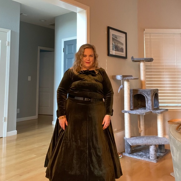 Unique Vintage Deep Olive Green Velvet Faux Box Devon Swing Drews 1X/16 - Picture 9 of 9